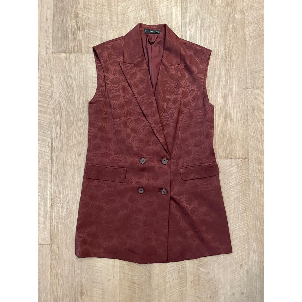 Mango longline burgundy jacquard vest, size M